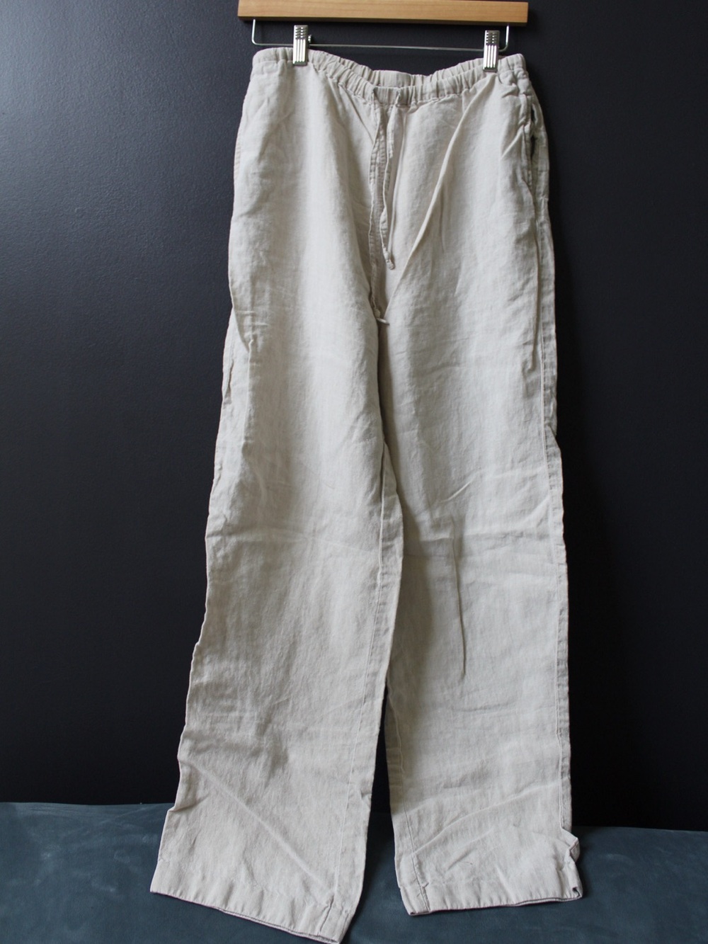 Vintage Wide-Leg Linen Pull-On Pants in Natural Cream